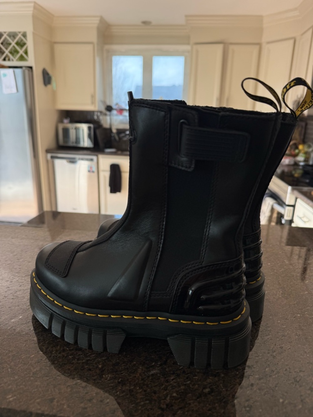 Dr. Martens Black Combat Boots with Yellow Stitching - Picture 6 of 7
